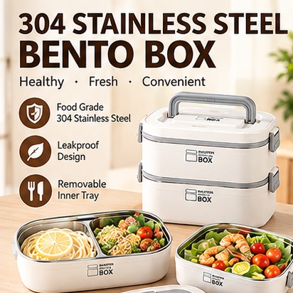 Bento Box - Doppelschichtige Bento-Box aus 304 Edelstahl, auslaufsicher,