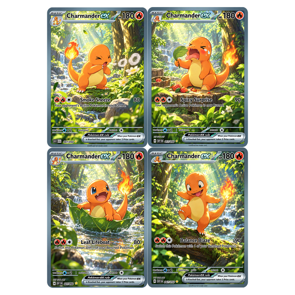 Japanese Fan - 4 Stück/Set DIY-Sammelkarten Englischer Wald Charmander